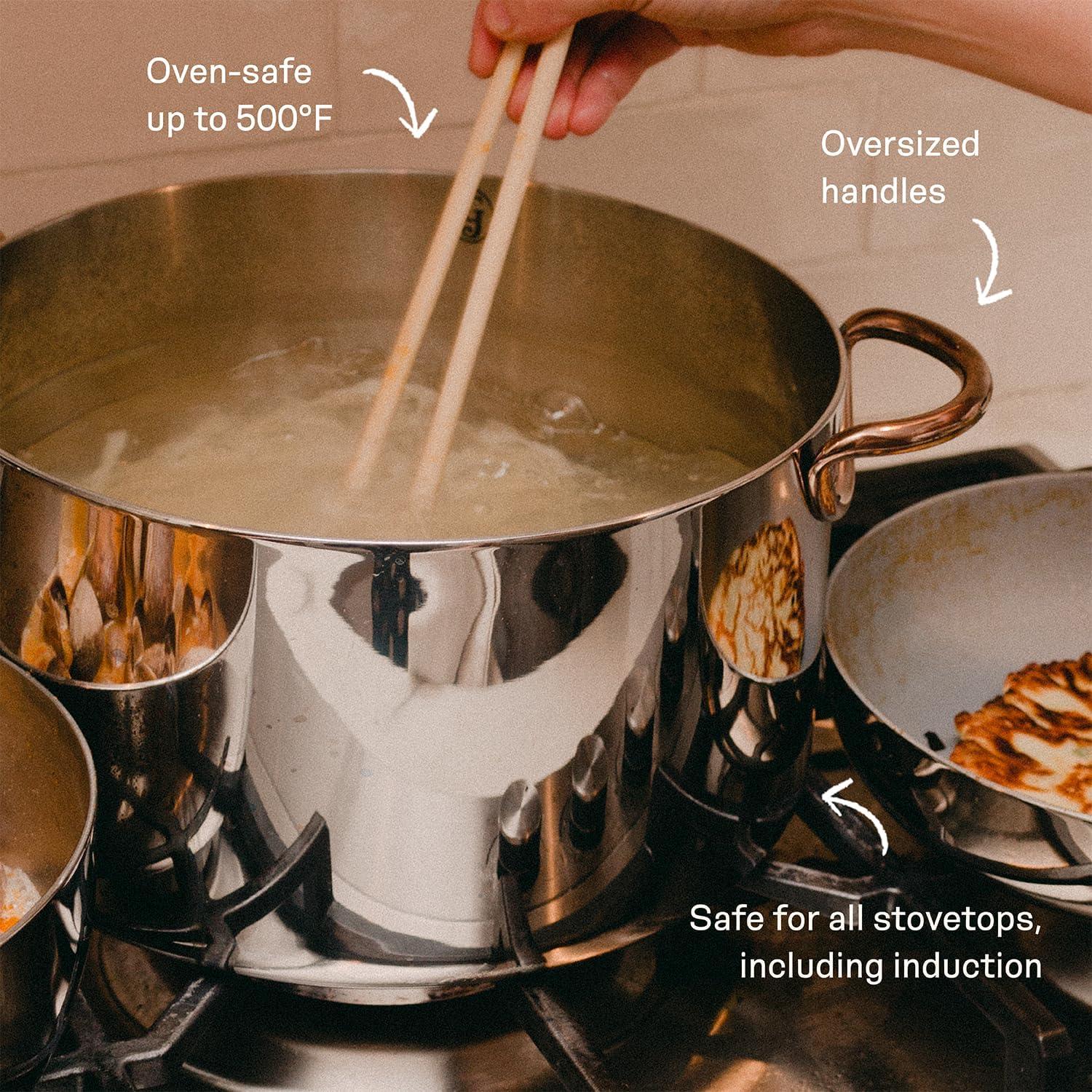 imageGreat Jones Big Deal 8Quart Stainless Steel Stock Pot With Lid Induction ampamp Oven Safe Dishwasher Friendly Fully Clad for Even Heating Oversized Welded Handles8 Quarts