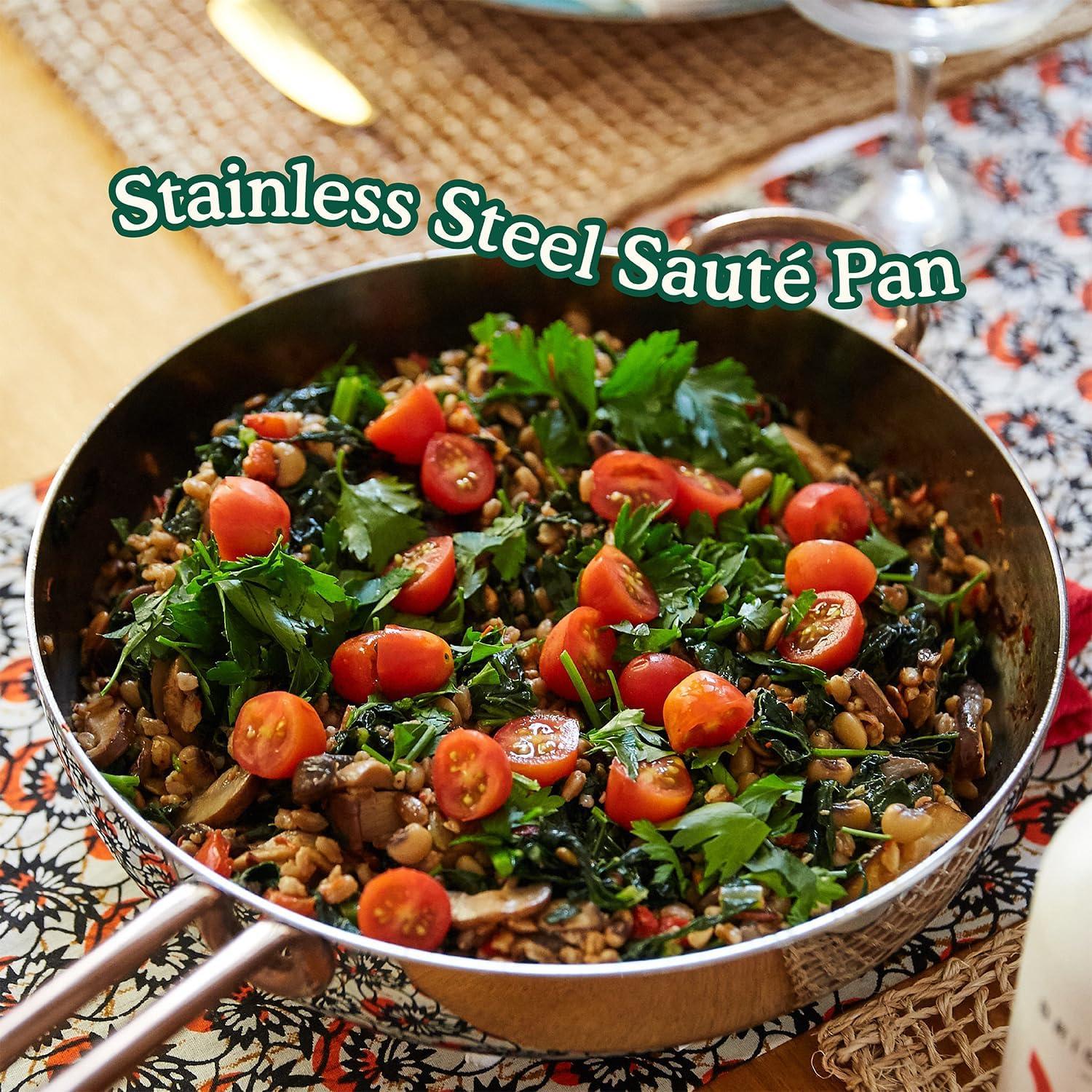 imageGreat Jones Deep Cut 3Quart Stainless Steel Saut Pan Hybrid Skillet ampamp Saut Pan with Sloped Sides Welded Handles Induction ampamp Oven Safe Dishwasher Friendly3Quart