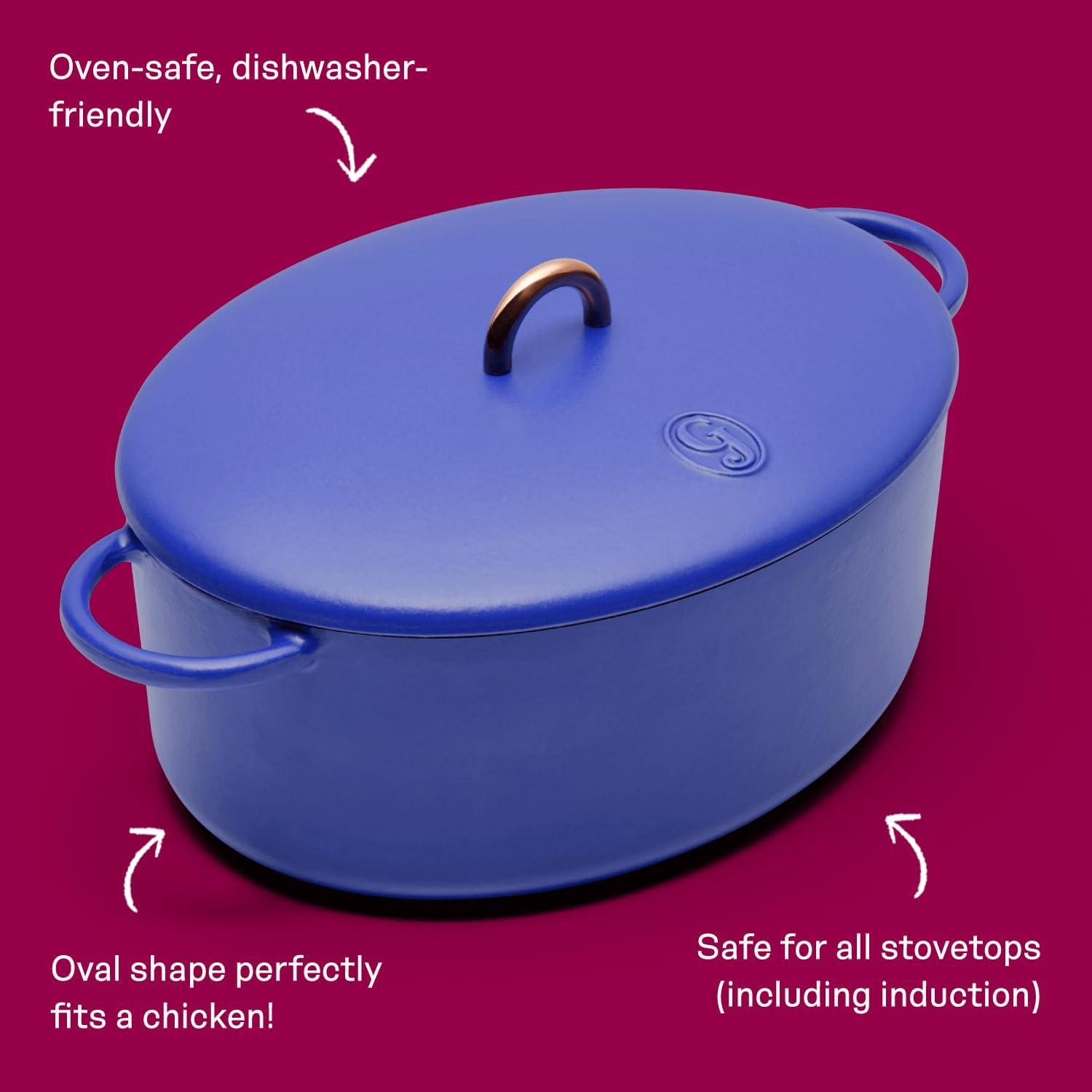 imageGreat Jones Dutchess Cast Iron Dutch Oven Pot With Lid Pepper Large 675 Quart Size Dual Handles All Stovetop Safe 500 Dutch Oven For Bread Baking Dishwasher FriendlyBlueberry