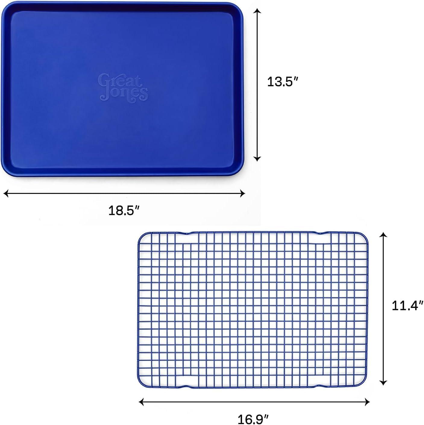 imageGreat Jones Holy Sheet Pan ampamp Big Chill Rack Set Blueberry Nonstick Aluminized Steel 185quotx135quot HeavyDuty Sheet Pan ampamp Cooling Rack For Baking Roasting Broiling Oven ampamp Dishwasher Safe