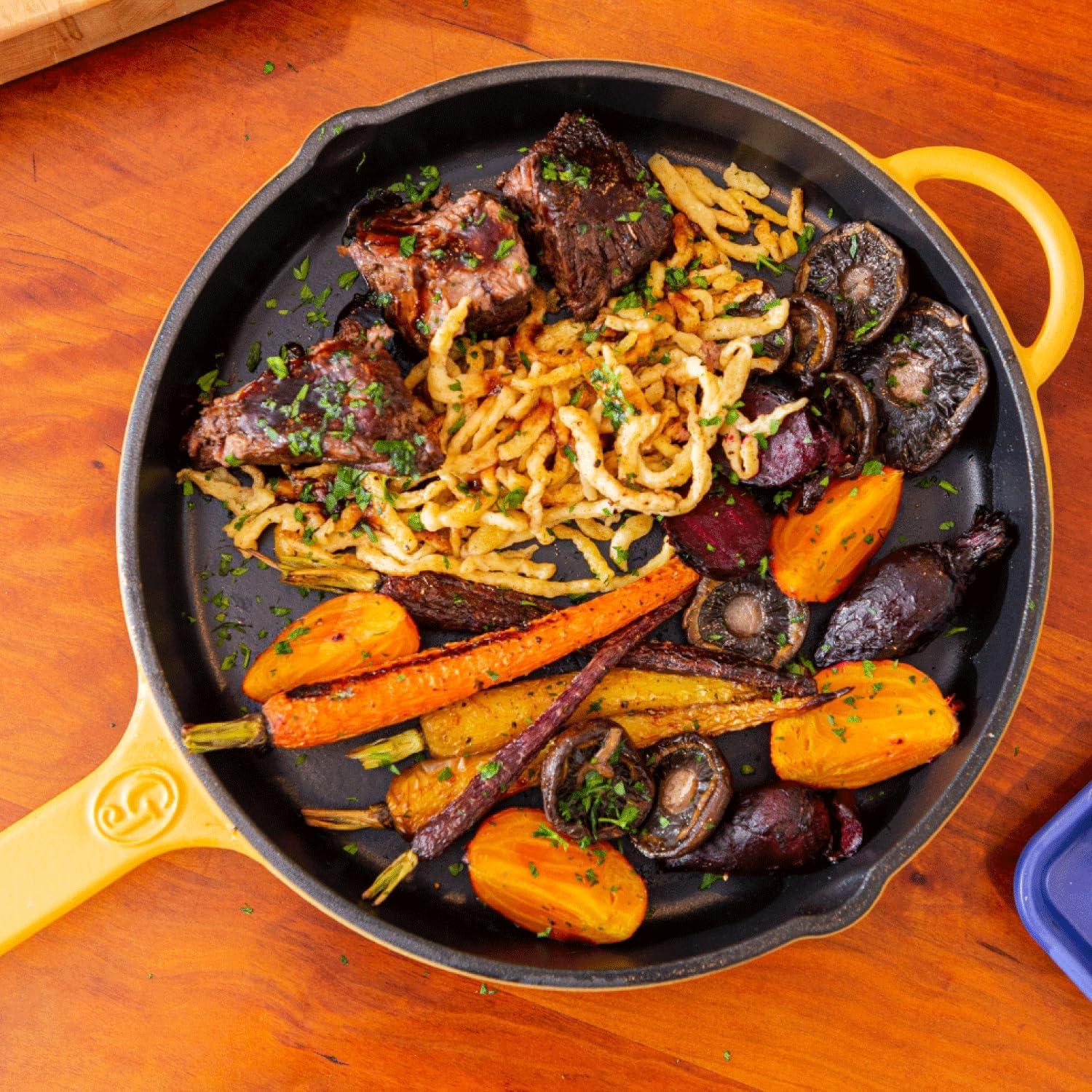 imageGreat Jones King Sear CastIron Skillet Blueberry 12quot Enameled for Easy Cleaning Safe for All Stovetops ampamp Ovens Perfect for Crispy Chicken Steak ampamp More OvenSafe to 500F Hand Wash OnlyMustard