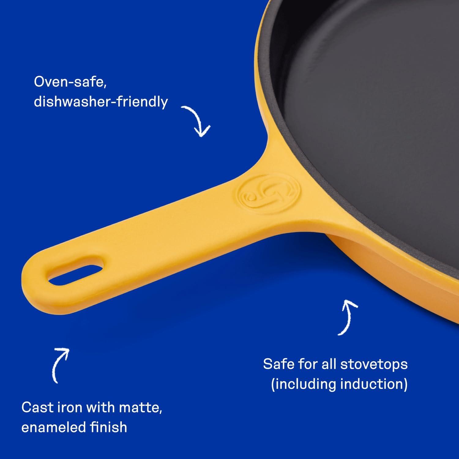 imageGreat Jones King Sear CastIron Skillet Blueberry 12quot Enameled for Easy Cleaning Safe for All Stovetops ampamp Ovens Perfect for Crispy Chicken Steak ampamp More OvenSafe to 500F Hand Wash OnlyMustard