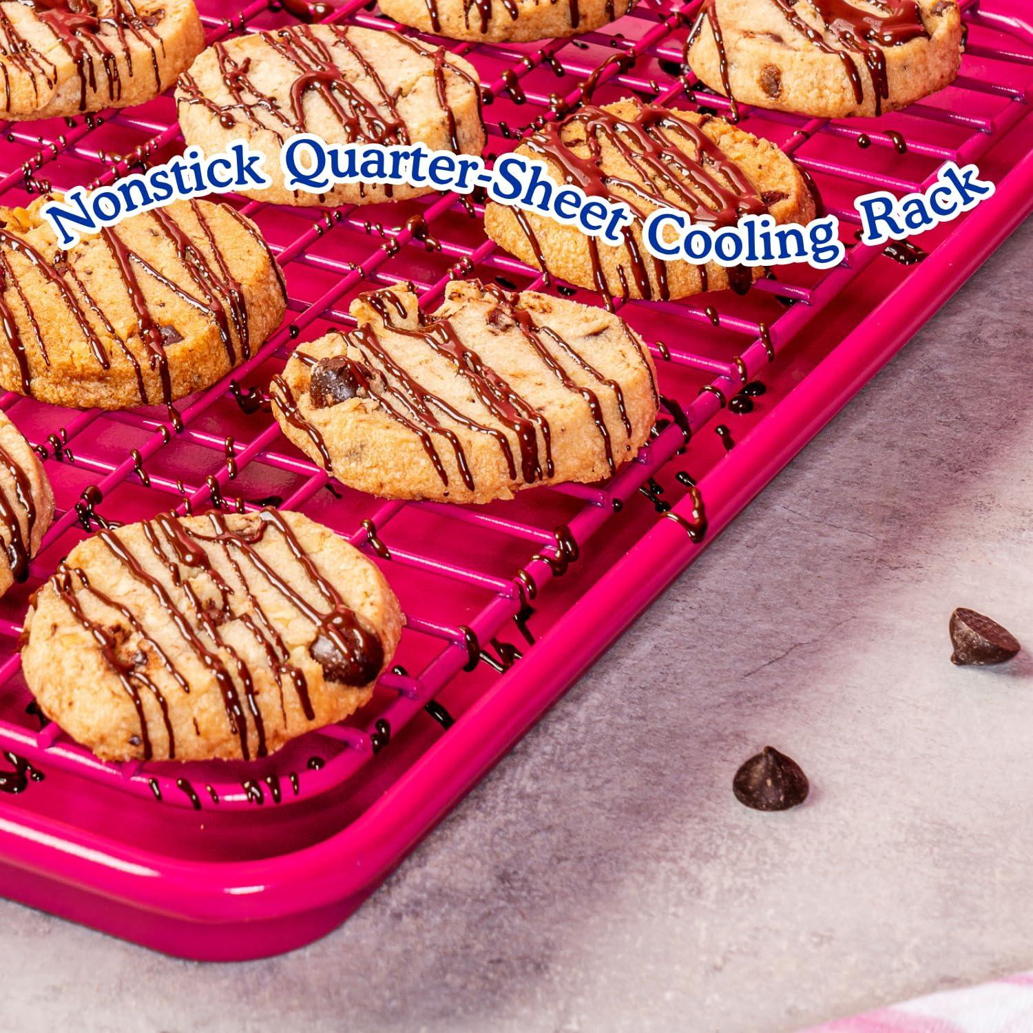 imageGreat Jones Little Sheet Pan ampamp Little Chill Rack Set Raspberry 135 x 95 HeavyDuty Nonstick Pan ampamp Cooling Rack Baking Tray ampamp Wire Rack for Cooking Baking Roasting Oven ampamp Dishwasher Safe