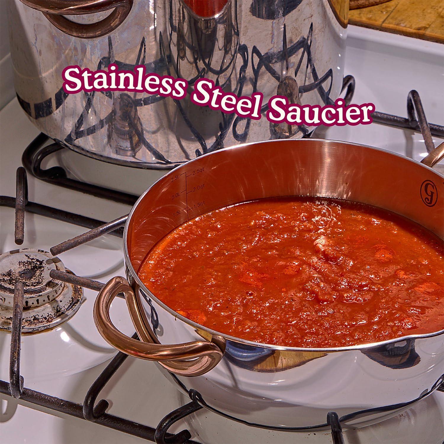 imageGreat Jones Saucy 3Quart Stainless Steel Sauce Pan With Lid Compatible With All Stovetops Induction ampamp Oven Safe Dishwasher Friendly3 Quarts