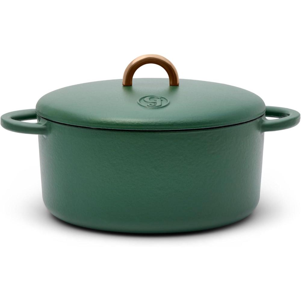 imageGreat Jones Dutch Baby Dutch Oven with Lid Salt 35Quart  Enameled Cast Iron Round Shape  Safe for Stovetops ampamp Ovens up to 500F  SpaceSaving ampamp DishwasherFriendly  SmallBatch CookingBroccoli