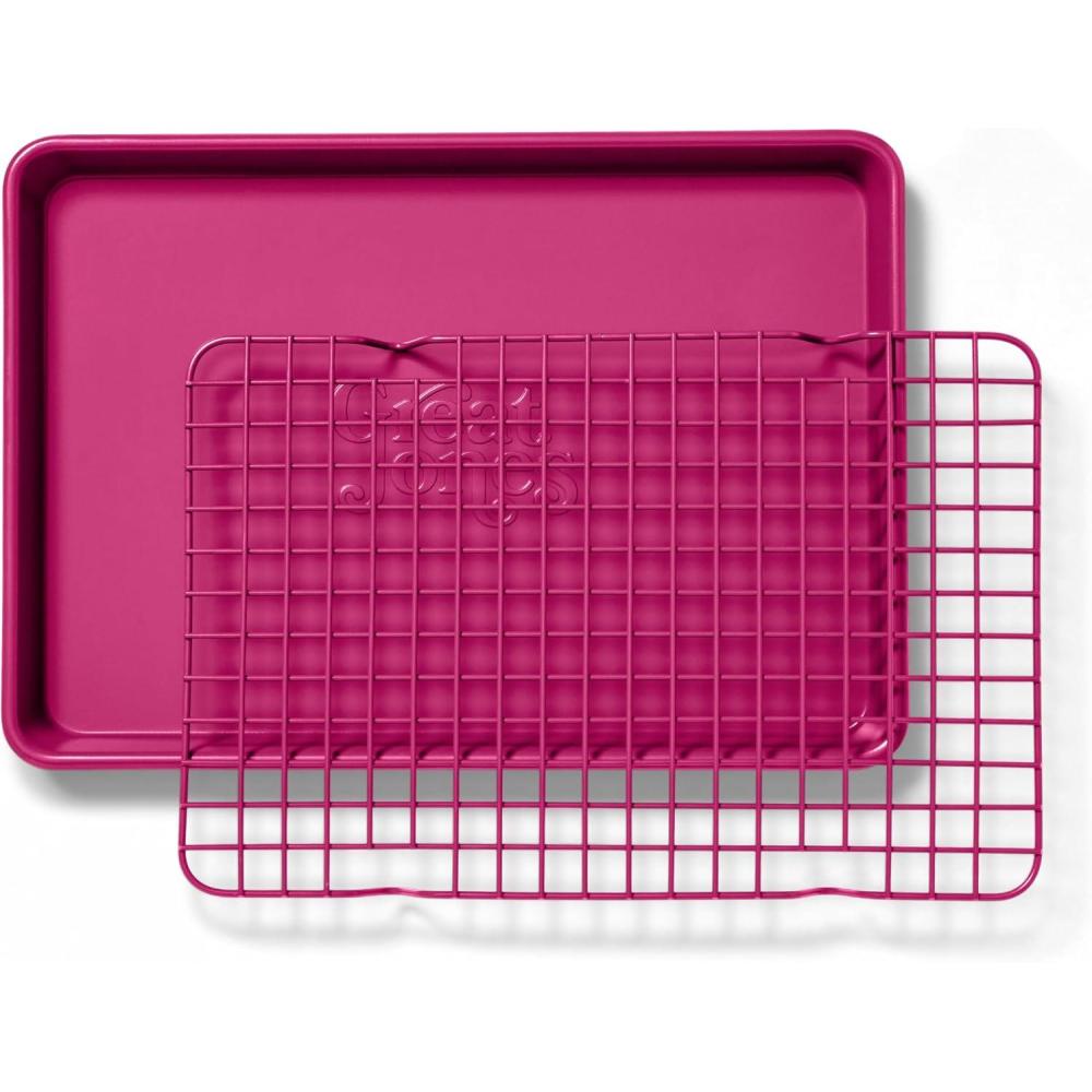 imageGreat Jones Little Sheet Pan ampamp Little Chill Rack Set Raspberry  135 x 95 HeavyDuty Nonstick Pan ampamp Cooling Rack  Baking Tray ampamp Wire Rack for Cooking Baking Roasting  Oven ampamp Dishwasher Safe