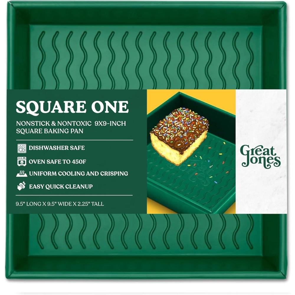 imageGreat Jones Square One Broccoli Nonstick 95x95Inch Square Baking Pan Signature Corrugated Bottom ChemicalFree Nonstick Coating OvenSafe ampamp DishwasherFriendlyBroccoli