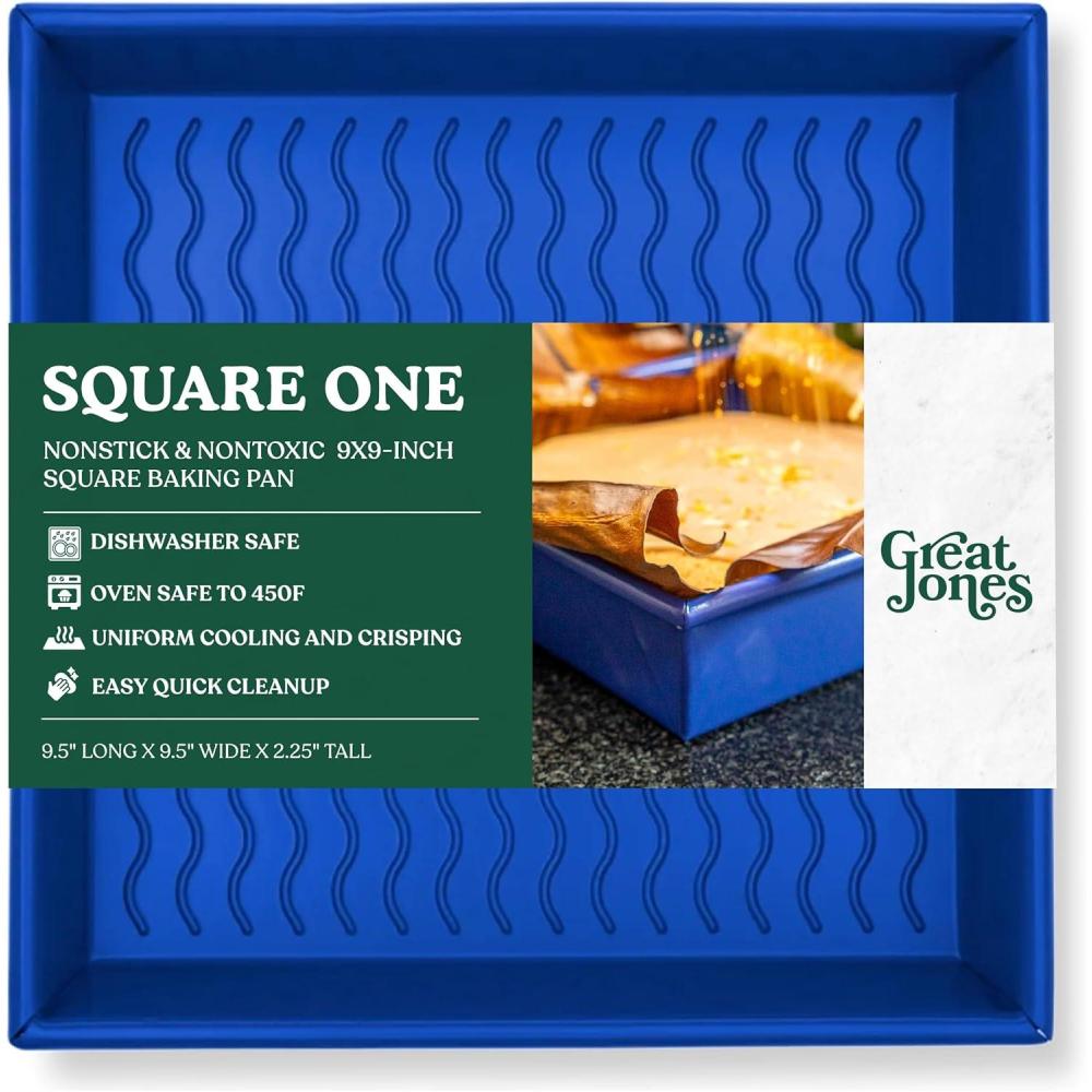 imageGreat Jones Square One Broccoli Nonstick 95x95Inch Square Baking Pan Signature Corrugated Bottom ChemicalFree Nonstick Coating OvenSafe ampamp DishwasherFriendlyBlueberry