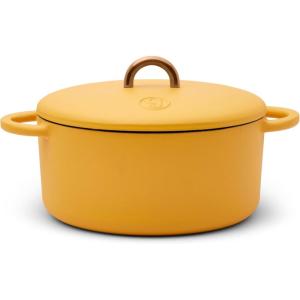 Great Jones Dutch Baby Dutch Oven with Lid (Salt, 3.5-Quart) | Enameled Cast Iron, Round Shape | Safe for Stovetops & Ovens up to 500°F | Space-Saving & Dishwasher-Friendly | Small-Batch Cooking(Mustard)