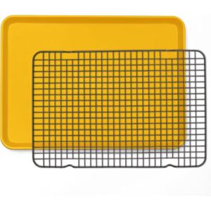 Great Jones Little Sheet Pan (Mustard) & Little Chill Rack (Pepper) | 13.5 x 9.5 Heavy-Duty Nonstick Pan & Cooling Rack | Baking Tray & Wire Rack for Cooking, Baking, Roasting | Oven & Dishwasher Safe