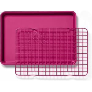 Great Jones Little Sheet Pan & Little Chill Rack Set (Raspberry) | 13.5 x 9.5 Heavy-Duty Nonstick Pan & Cooling Rack | Baking Tray & Wire Rack for Cooking, Baking, Roasting | Oven & Dishwasher Safe