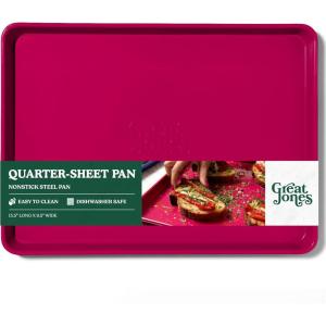 Great Jones Little Sheet (Pepper) | Jelly Roll Pan, Quarter Sheet Pan | Aluminized Steel,13.5″ x 9.5″ | For Baking, Roasting, & Broiling | Premium Bakeware with Even Heat Distribution(Raspberry)