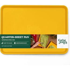 Great Jones Little Sheet (Pepper) | Jelly Roll Pan, Quarter Sheet Pan | Aluminized Steel,13.5″ x 9.5″ | For Baking, Roasting, & Broiling | Premium Bakeware with Even Heat Distribution(Mustard)