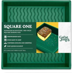 Great Jones Square One (Broccoli) | Nonstick 9.5×9.5-Inch Square Baking Pan | Signature Corrugated Bottom | Chemical-Free Nonstick Coating | Oven-Safe & Dishwasher-Friendly(Broccoli)