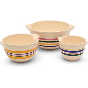 Great Jones Stir Crazy 3-Piece Stackable Ceramic Mixing Bowl Set (6.8″, 9.1″, 12″) | Dishwasher, Freezer & Microwave Safe | Perfect for Baking, Serving & Mixing | Nestable for Easy Storage (Striped)(Stripes)