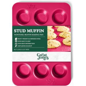 Great Jones Stud Muffin (Raspberry) | Nonstick 12-Cup Muffin Pan | Dual-Layer Nonstick Coating | Chemical-Free & Nontoxic | Oven-Safe to 450°F | Warp-Resistant & Easy Cleanup(Raspberry)