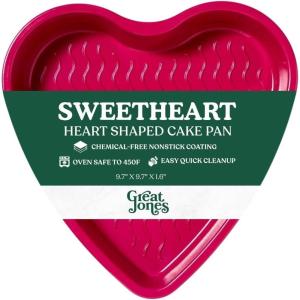 Great Jones Sweetheart Heart Shaped Cake Pans | Nonstick, Non Toxic, Aluminized Steel | Scratch-Resistant, Oven & Dishwasher Safe | Raspberry Pink 9.7 x 9.7 x 1.7 Inches(9.7″ x 9.7″ x 1.7″)