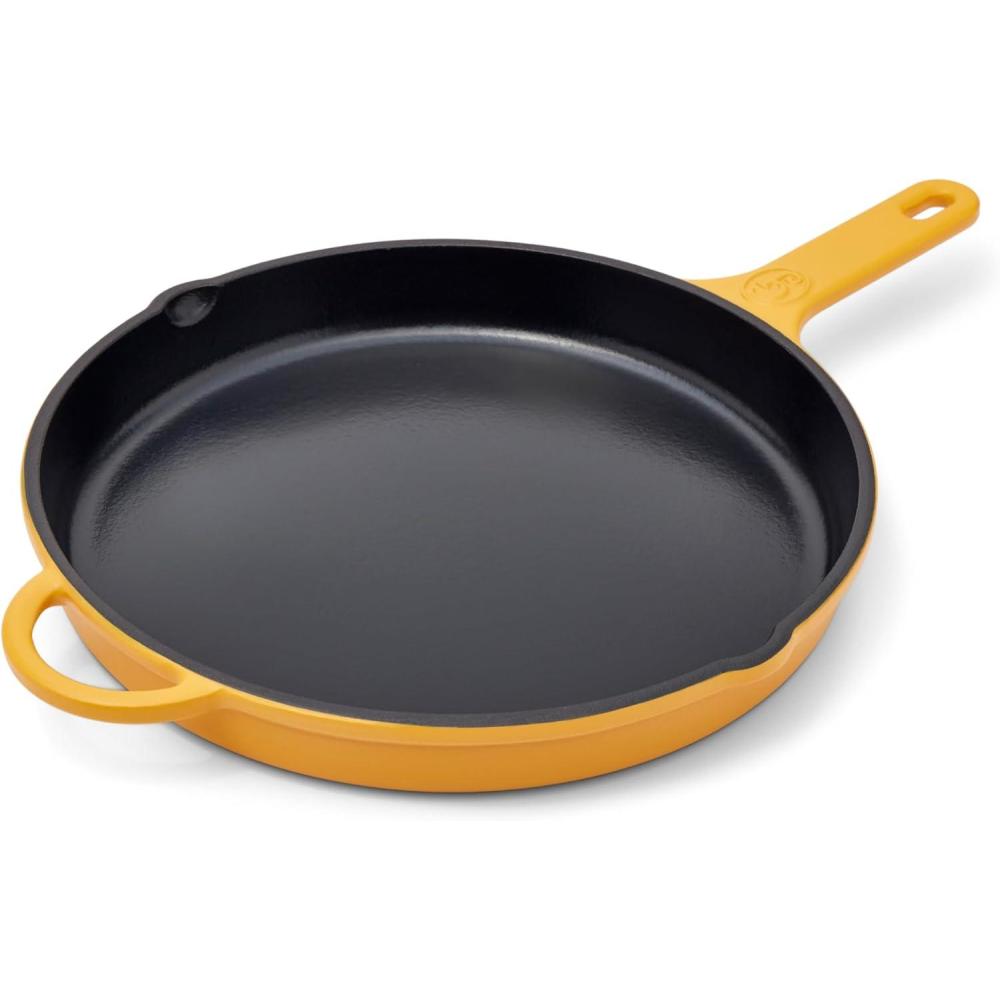 imageGreat Jones King Sear CastIron Skillet Broccoli 12quot Enameled for Easy Cleaning Safe for All Stovetops ampamp Ovens Perfect for Crispy Chicken Steak ampamp More OvenSafe to 500F Hand Wash OnlyMustard