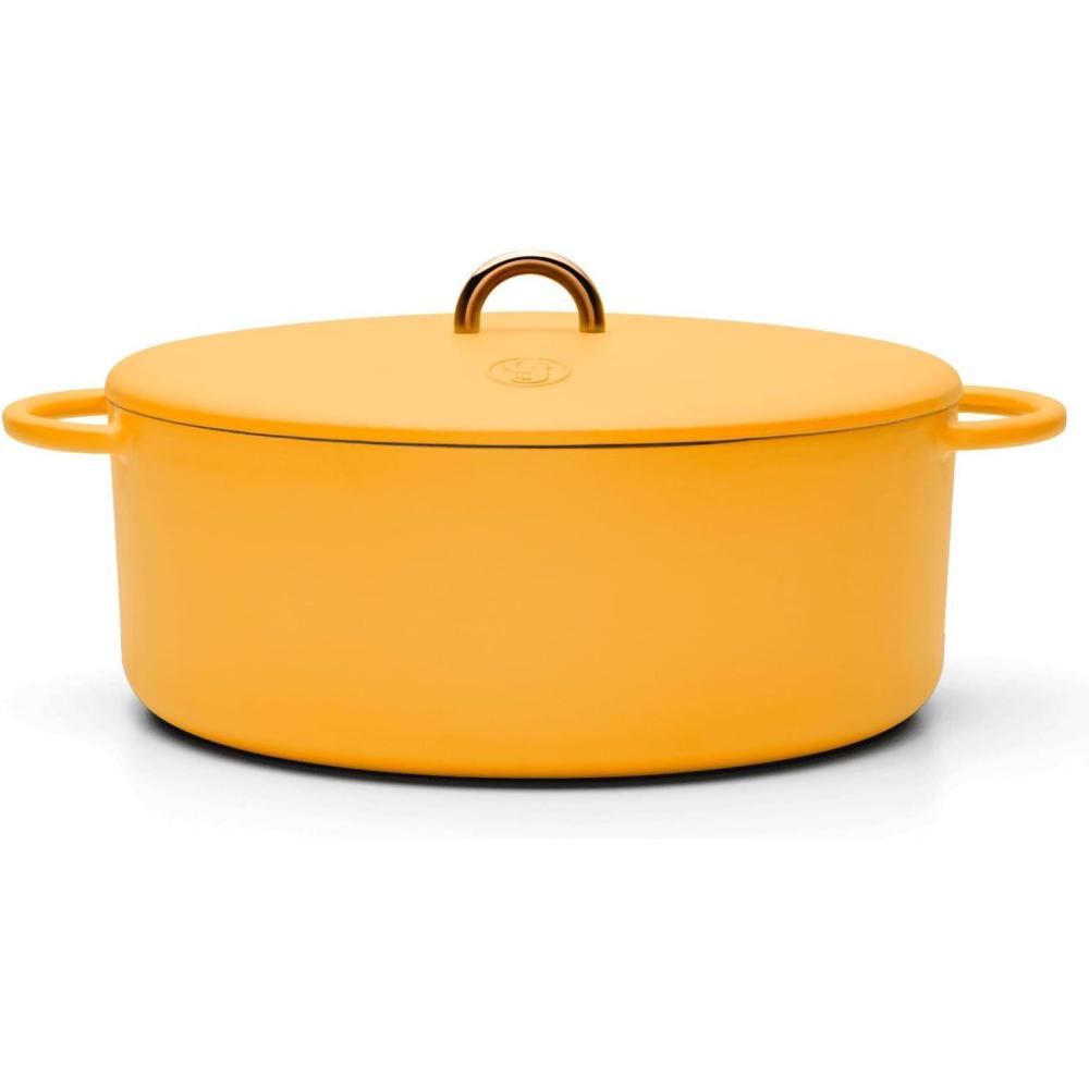 imageGreat Jones Dutchess Cast Iron Dutch Oven Pot With Lid Broccoli  Large 675 Quart Size Dual Handles  All Stovetop Safe  500 Dutch Oven For Bread Baking  Dishwasher FriendlyMustard