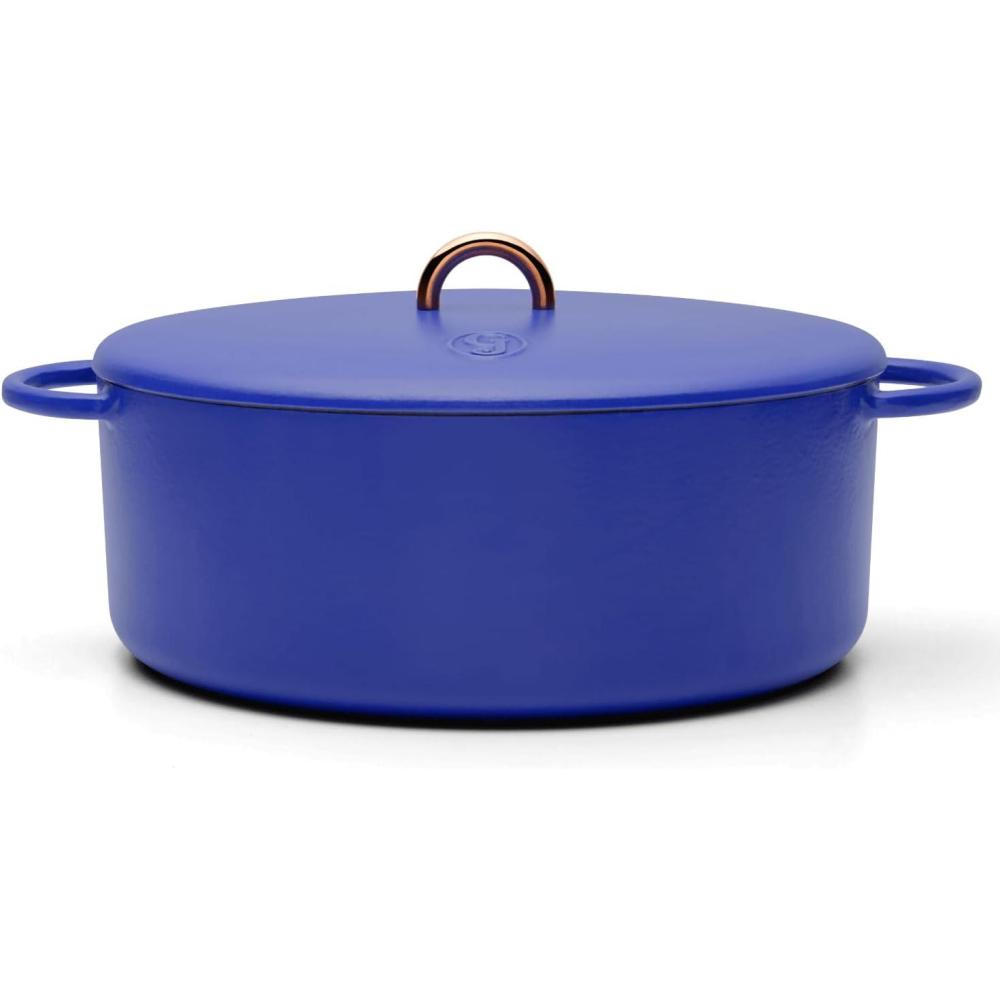 imageGreat Jones Dutchess Cast Iron Dutch Oven Pot With Lid Broccoli  Large 675 Quart Size Dual Handles  All Stovetop Safe  500 Dutch Oven For Bread Baking  Dishwasher FriendlyBlueberry